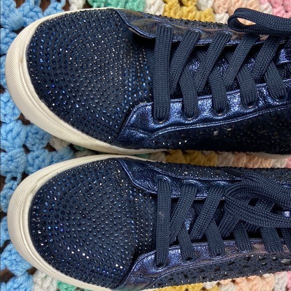 Lady Couture New York Rhinestone Bedazzled Cutout Blue High-Top Sneakers Shoes 9 - Picture 5 of 13